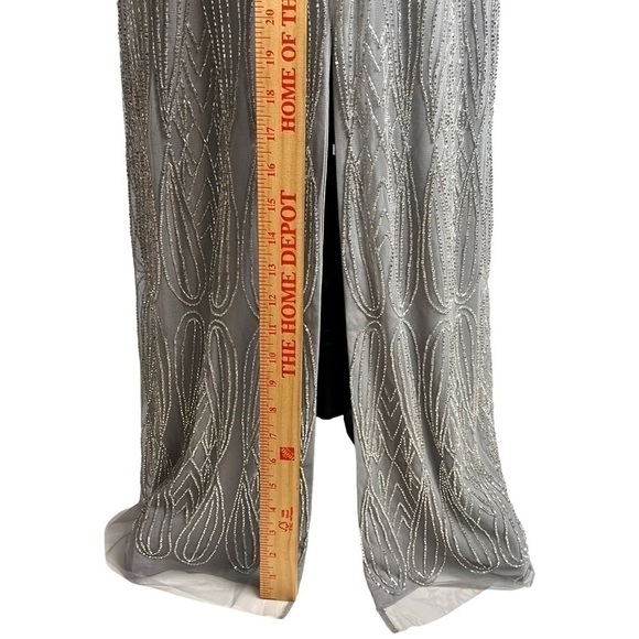 JS Collections Illusion Yoke Beaded Column Gown Dress Silver / Grey plus Formal - Picture 13 of 15